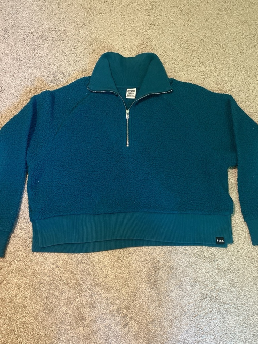PINK Victoria's Secret Teal Quarter-Zip Sherpa Pullover